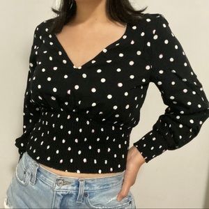 Polka dot long sleeve crop top